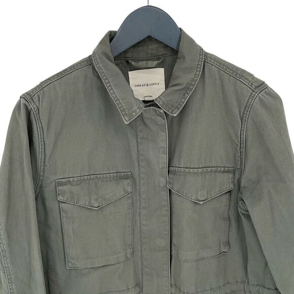 Thread & Supply Womens Collared Utility Jacket Army Green‎ Size Small - Picture 2 of 8